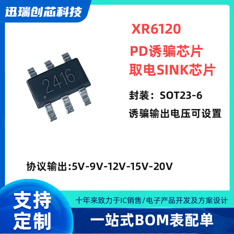 XR6120 深圳PD诱骗芯片 取电sink芯片