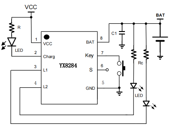 YX8284带充放电管理的两路深圳LED驱动芯片