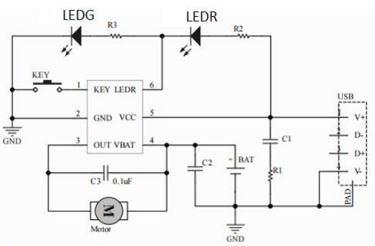 XR8810A集成线性充电，按键控制及深圳直流电机驱动三合一芯片