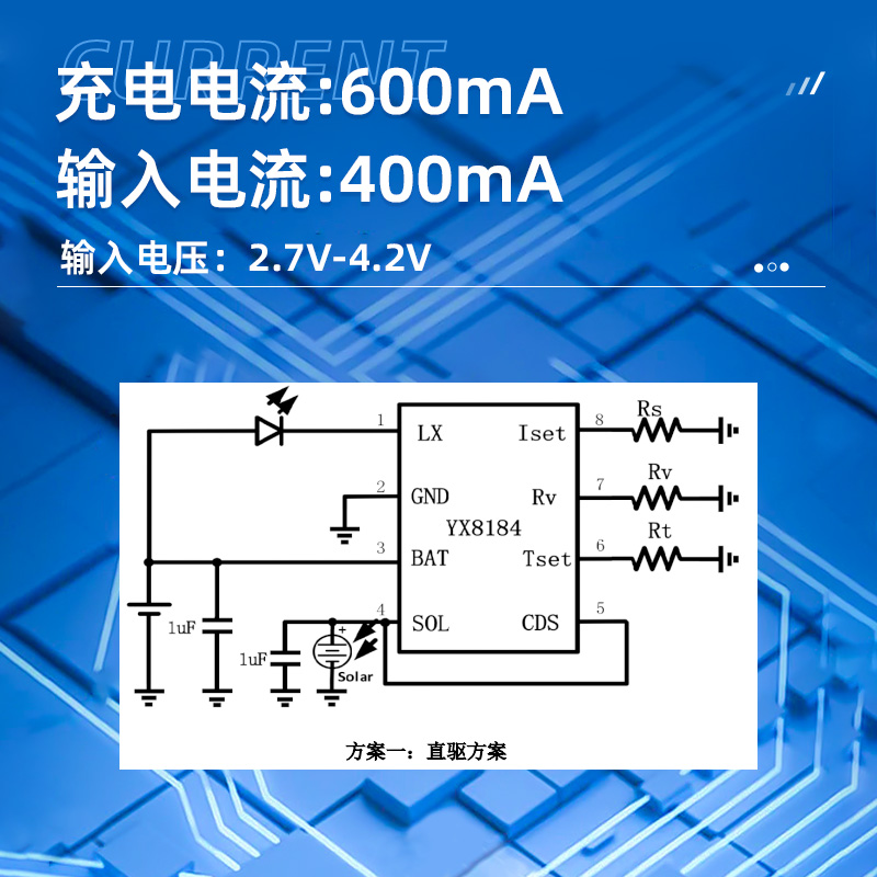 YX8184支持深圳太阳能 LED 驱动控制芯片 最大 600mA 太阳能充电电流